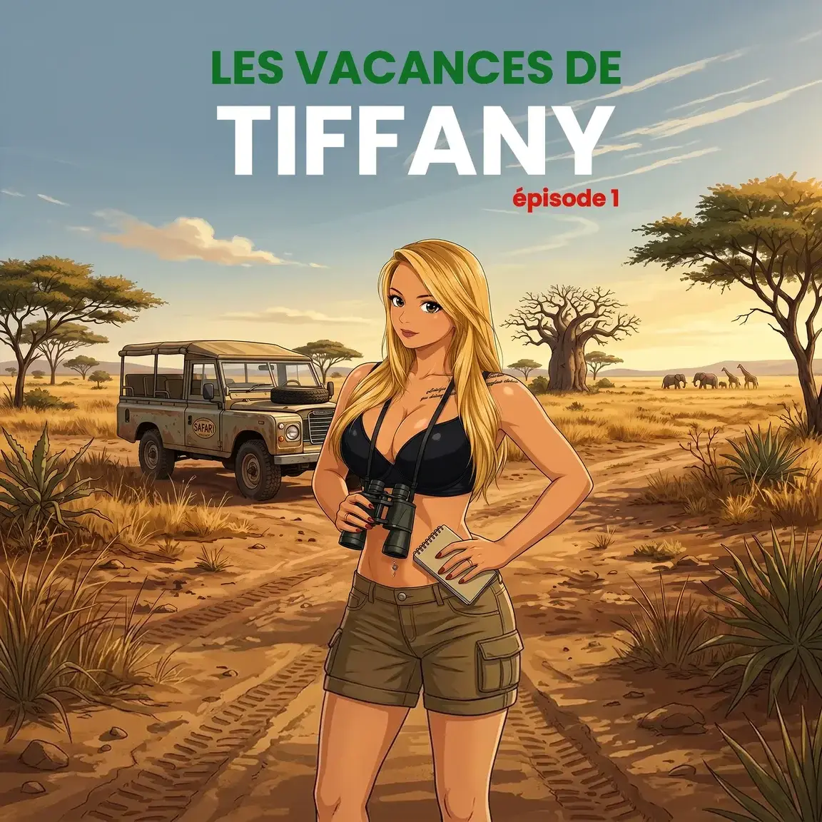 LES VACANCES DE TIFFANY - SAFARI 🦓🦁🐘 Pour l’anniversaire de Ricky, je lui offre un voyage dans le sud de l’Afrique, plus exactement en Namibie. Au programme, découverte de ces merveilleux paysages, de la faune sauvage. Et évidemment, un max de sexe !Alors viens vite me rejoindre car c’est parti pour mes vacances… ☀️