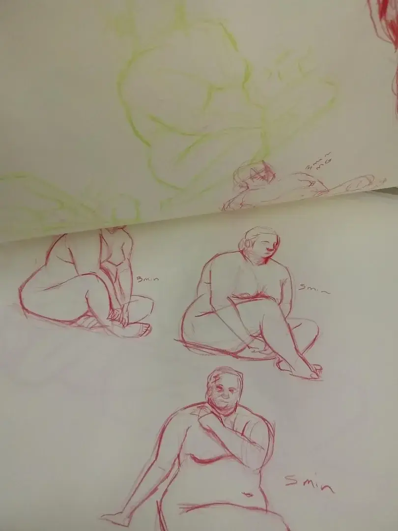 Vous pouvez voir la durée des poses à côté de certain dessin ou je ne devais pas bouger nu devant une classe