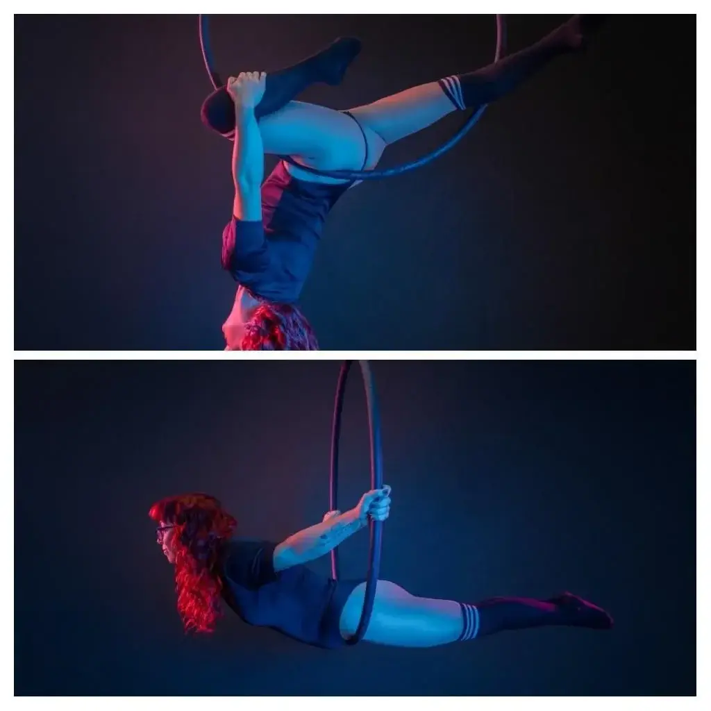 This is a Gazelle and a front balance. Aerial hoop is really fun, you should try it! On y va!