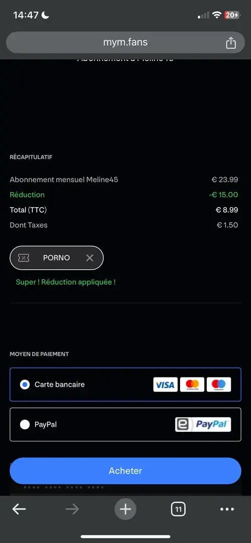15 EUROS DE RÉDUCTION SUR TON ABONNEMENT !AVEC LE CODE PROMOPORNO 😝CODE LIMITÉ À 30 PERSONNES