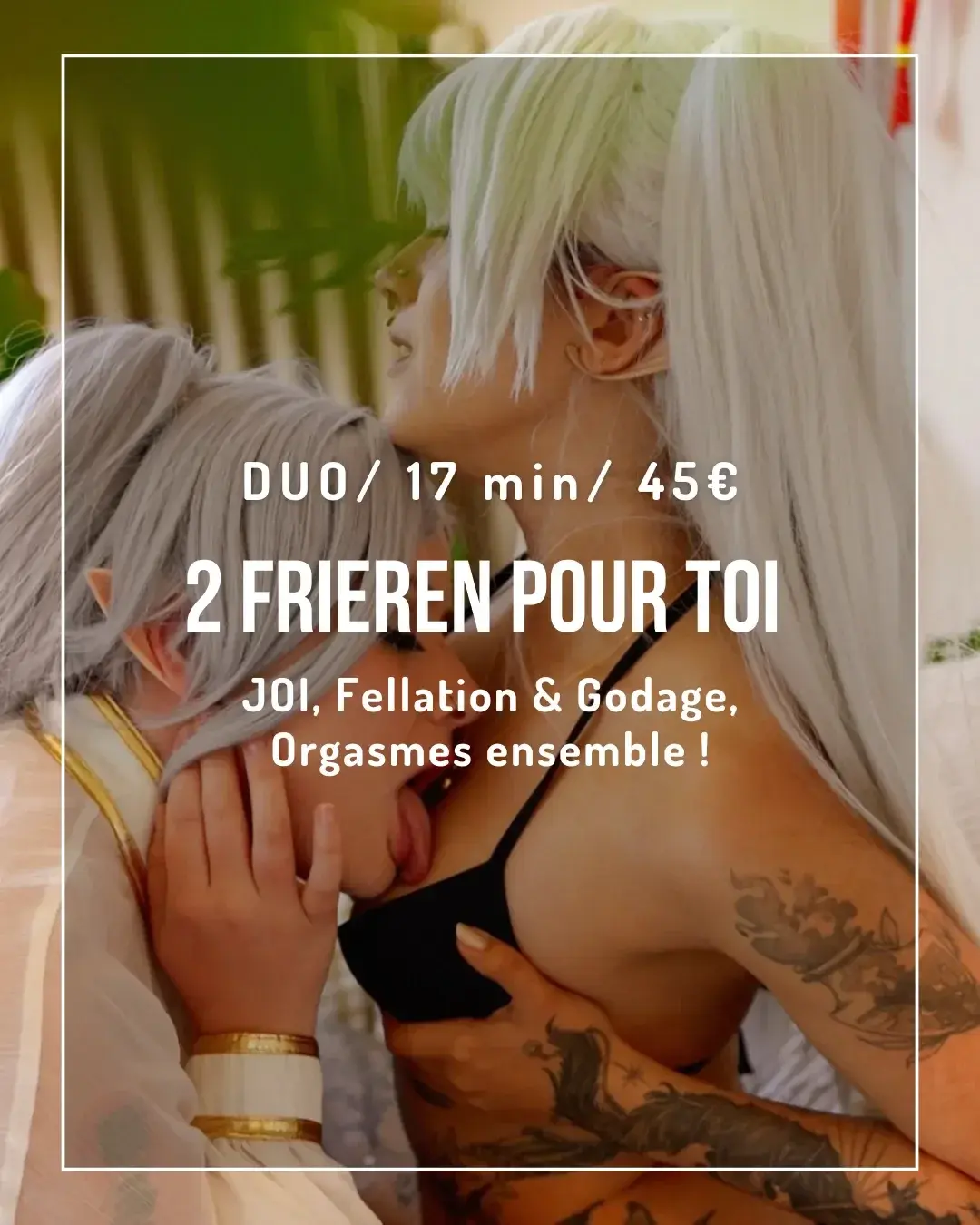 2 Frieren juste pour toi :_Je pensais être seule à vraiment connaître les vrais plaisirs de mon corps d’elfe (Frieren est une elfe de + de 1000 ans) !Mais pourquoi ne pas enfin partager ça… avec quelqu’un d’aussi expérimenté que moi ? 😏J'invoque une copie + coquine de moi même et on s’amuse beaucoup trop…Mais pendant qu’on profite, on sent ton regard. Et évidemment… on finit par te remarquer. Tu ne vas pas rester sans rien faire 😌Tu vas nous écouter comme il faut 💗_Au programme :– Duo lesbien– JOI jusqu’à l’orgasme– Orgasmes puissants– Fellation, gode fantaisie et réaliste, doigtage_2ème Frieren : @khitsunii ✨Version complète à débloquer en DM ou sur mon site 💌