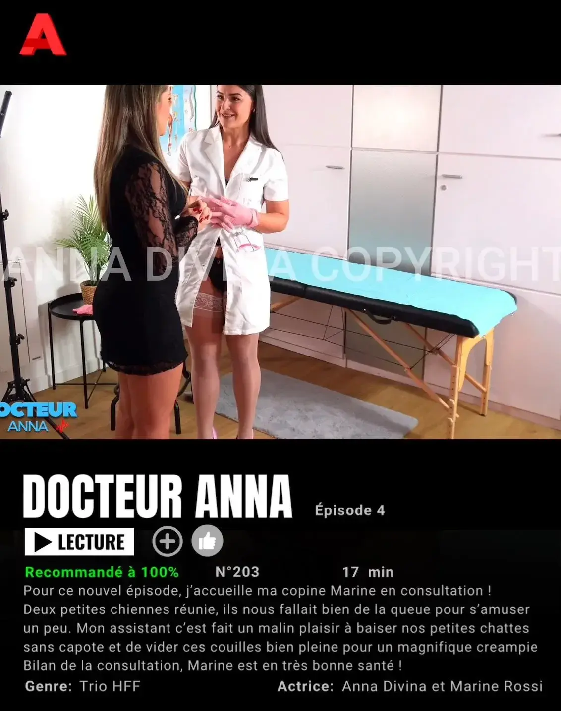 🎥 Nouveau Doc Anna 🩺👩‍⚕️ avec marine_rossi .  Disponible dans l’onglet média. Vidéo de 18 min : TRIO SANS CAPOTE ET FINITION CREAMPIE 😱💦