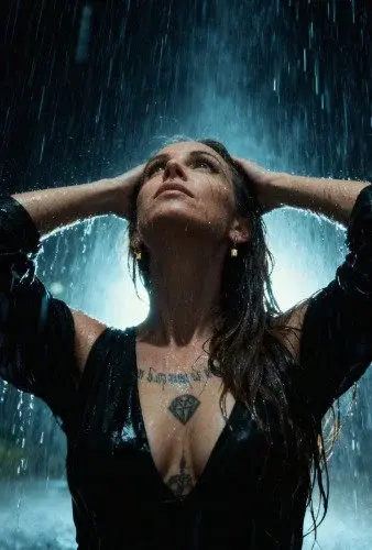 Entre pluie et désir...
Sous l’averse et la lueur bleutée, le corps se dévoile avec délicatesse. Une ambiance douce, sensuelle, où chaque goutte glisse comme une caresse de lumière.