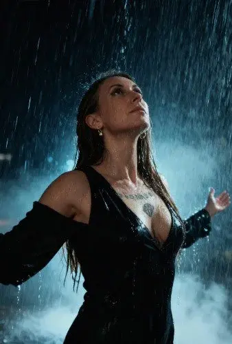 Entre pluie et désir...
Sous l’averse et la lueur bleutée, le corps se dévoile avec délicatesse. Une ambiance douce, sensuelle, où chaque goutte glisse comme une caresse de lumière.
